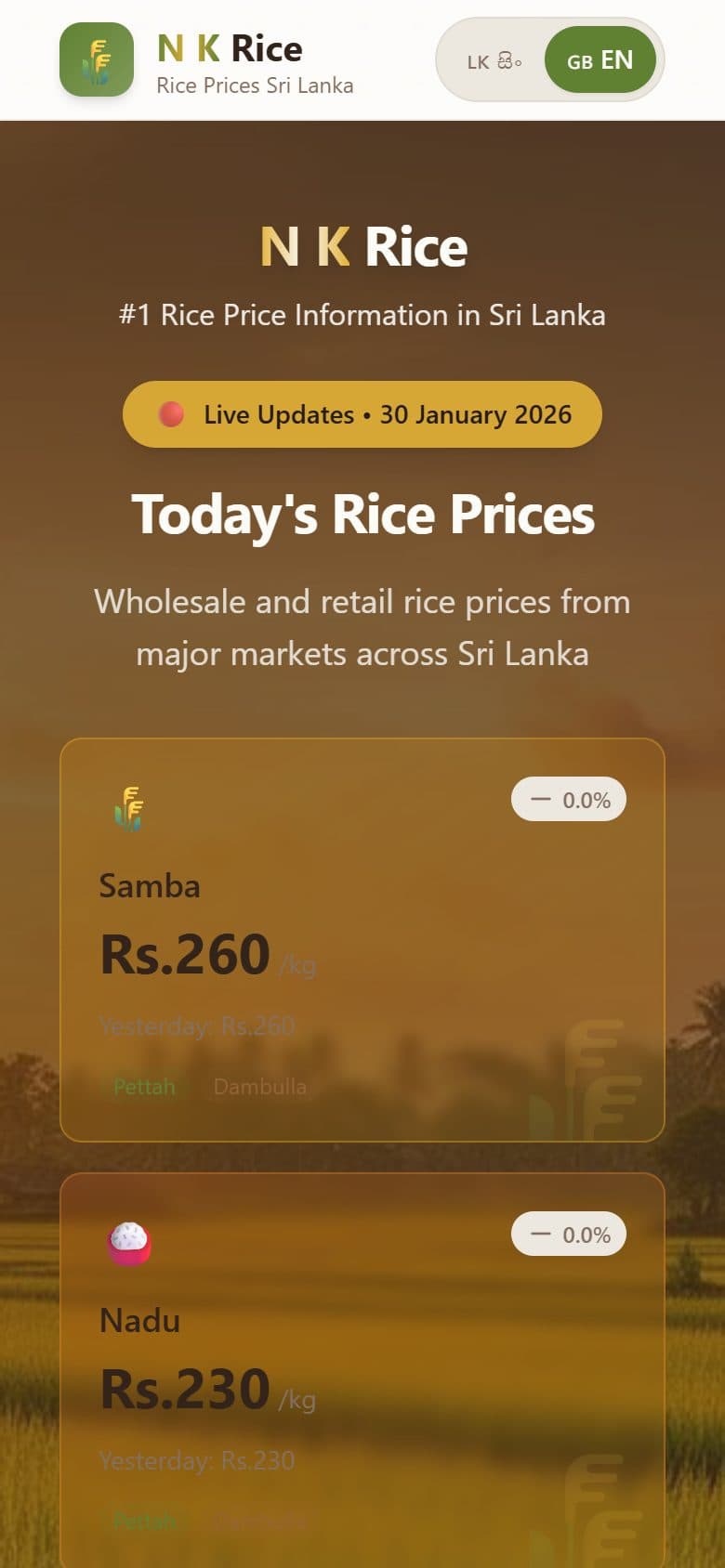 NK Rice · Daily Prices on mobile