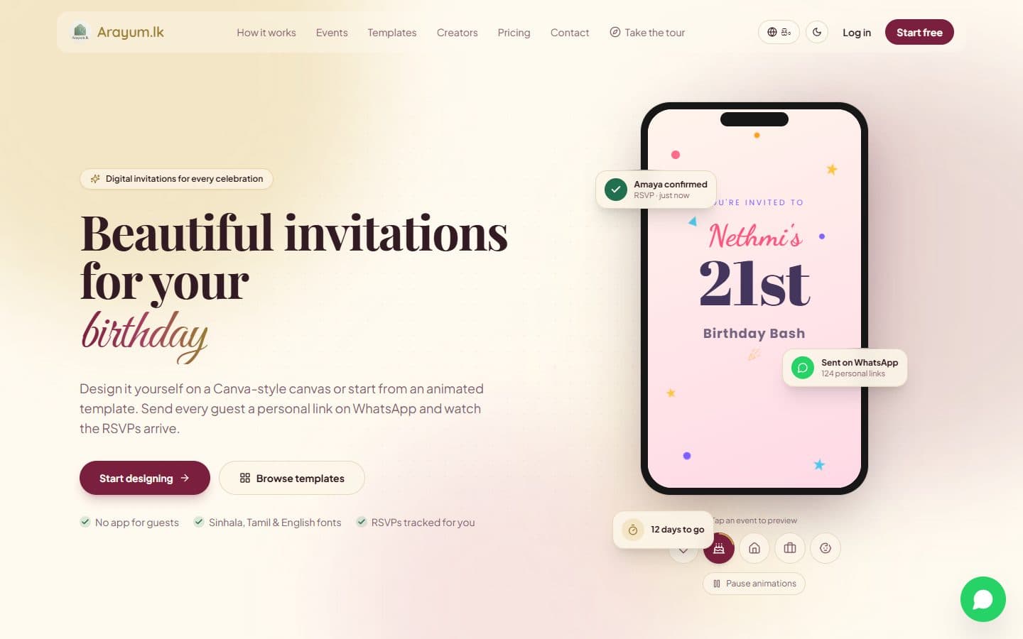 Arayum.lk: SaaS · Digital invitation platform by NoventixLabs